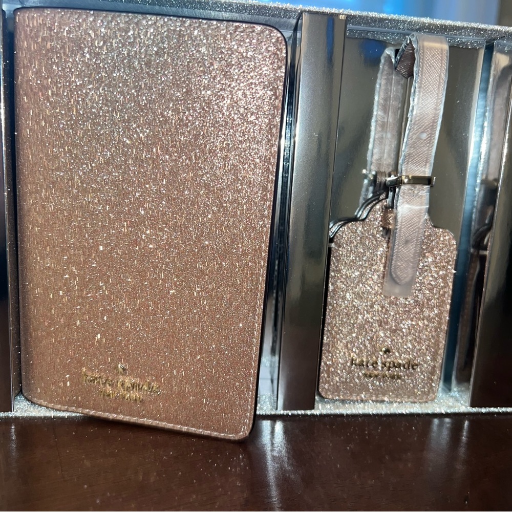 NWT Kate Spade rose gold passport cover and luggage tag.